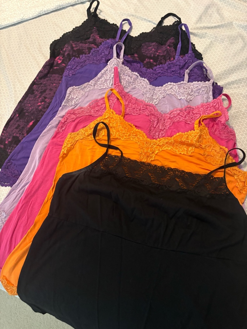 Lane Bryant  6 Piece Lace Trim Cami Set in Black, Orange, Pink, Purple, Lavender